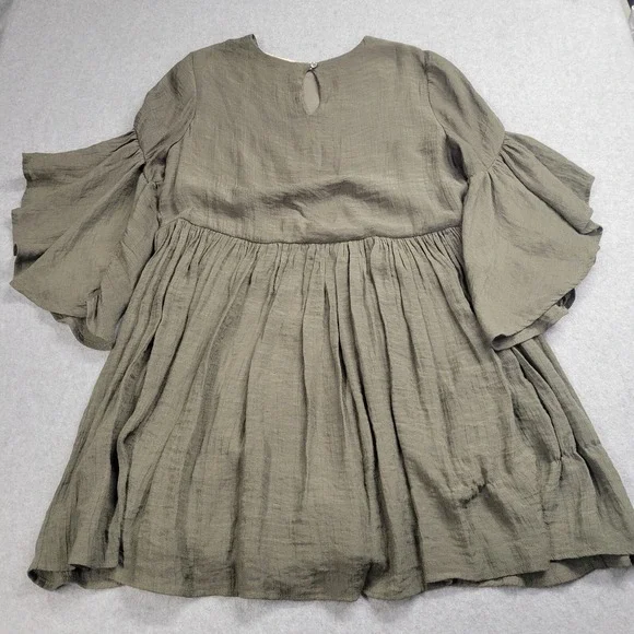 Altar'd State Embroidered Boho Mini Dress Olive Green Bell Sleeve Small C0384 - Picture 8 of 9